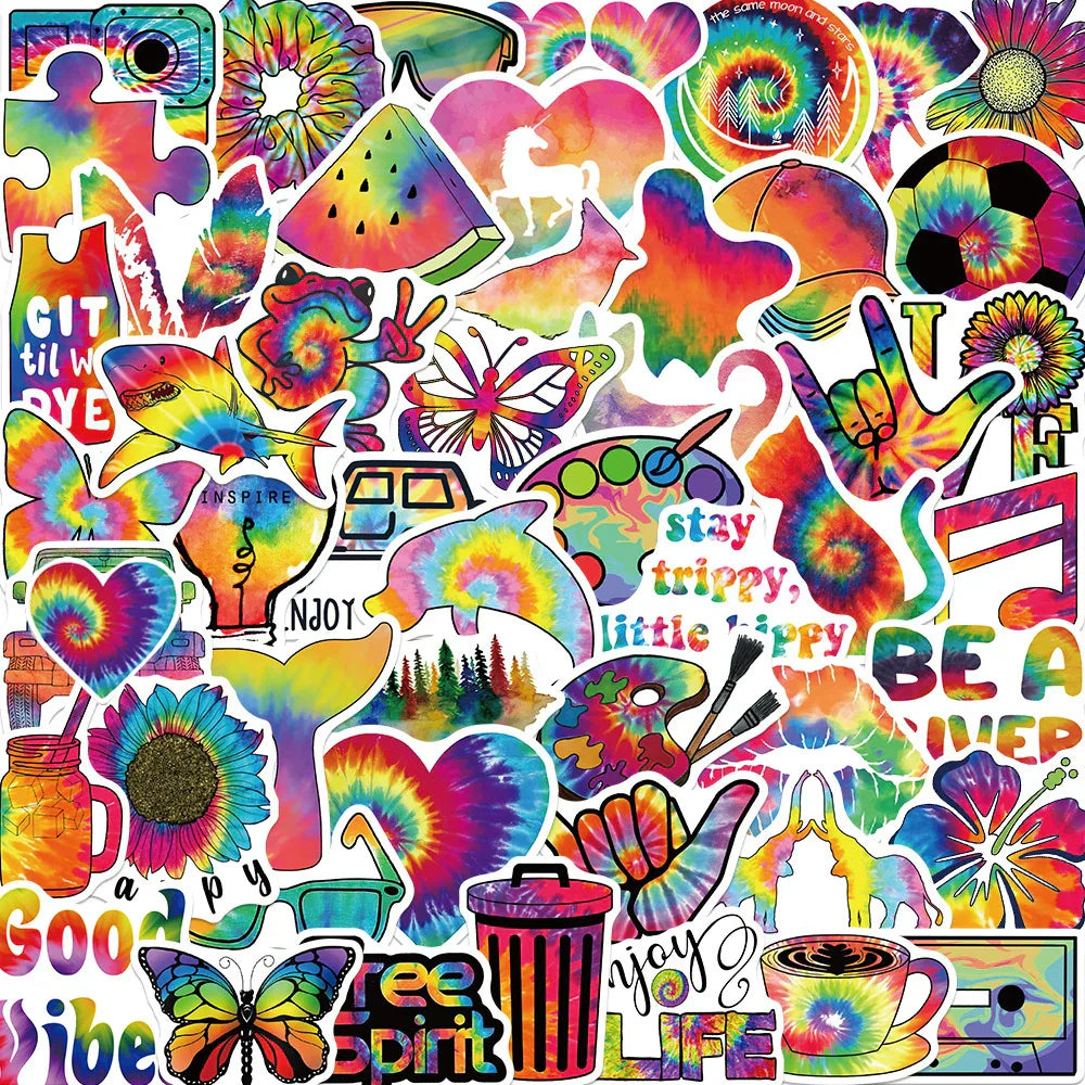 Rainbow Tie-dye Stickers Pack - Laptop, Scrapbook, Suitcase, Phone Decor (Online Order Only)