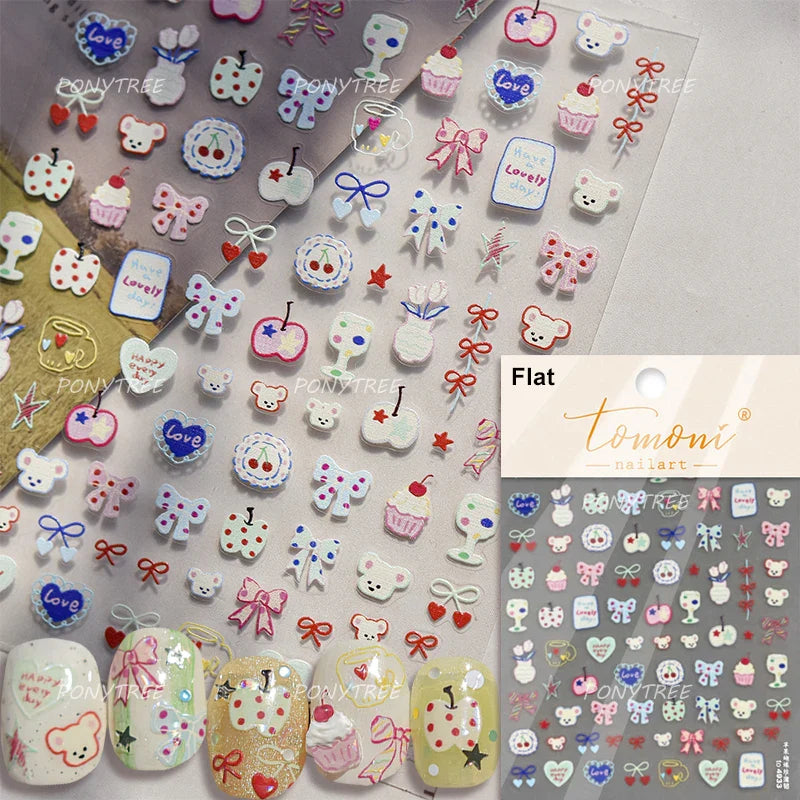 Soda Fruit Beverage Bottle Bear Watermelon Popsicle Dessert Ice Cream Cat Cherry Strawberry Bow Summer Nail Art Stickers Decals (ONLINE ORDER ONLY)