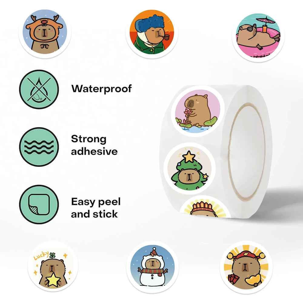 500pcs/roll Cute Capybara Cartoon Graffiti Stickers DIY Phone Guitar Laptop Notebook Suitcase Waterproof Sticker Kids Toy (ONLINE ORDER ONLY)
