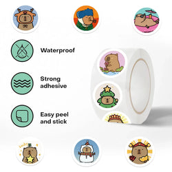 500pcs/roll Cute Capybara Cartoon Graffiti Stickers DIY Phone Guitar Laptop Notebook Suitcase Waterproof Sticker Kids Toy (ONLINE ORDER ONLY)