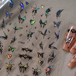 1pcs Butterfly Floral Nail Art Stickers Magic Shell Light Laser Black/White Nail Decoration Butterfly Slider Manicure Ornaments* (Online Order Only)