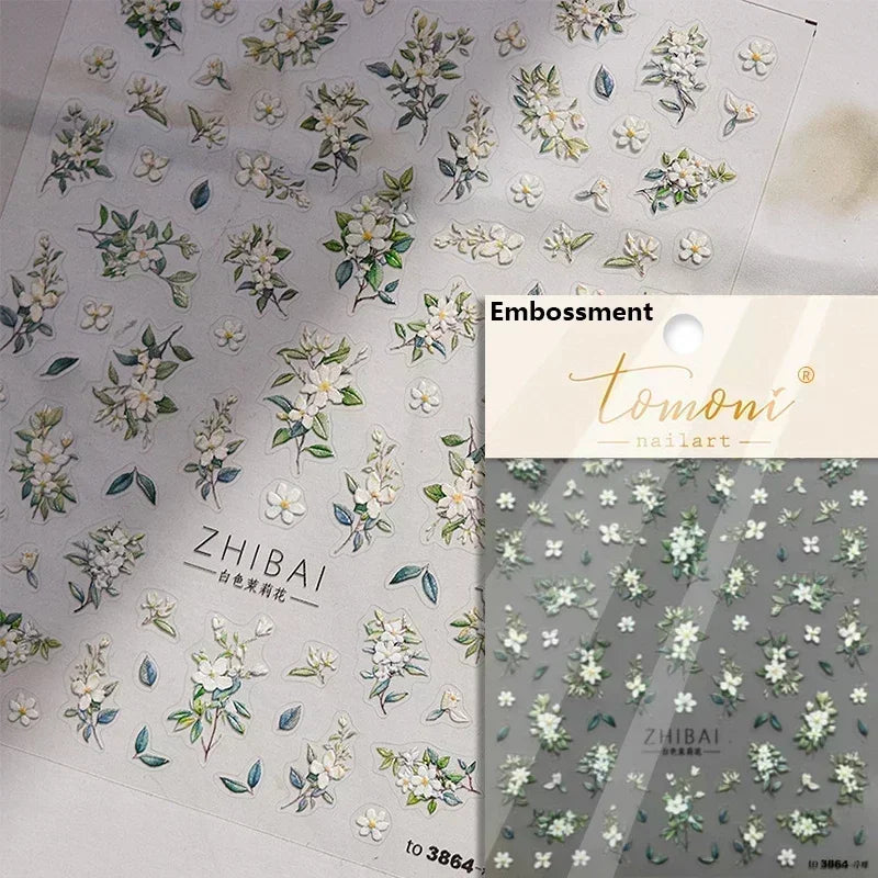 Hummingbird Iris Butterfly Peony Rose Tulip Daisy Lily Flowers Morning Glory Pearl Rhinestones Nail Art Sticker Decoration Decal (ONLINE ORDER ONLY)