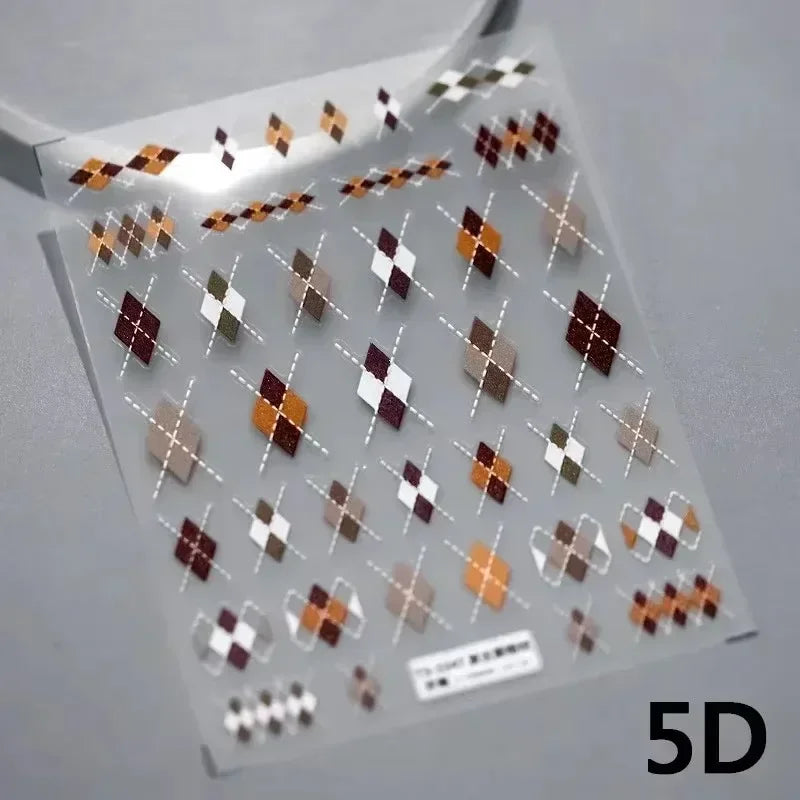 Charming Geometric Black Khaki Brown Grid Houndstooth Snowflake Flat Chic  Adhesive Nail Art Decoration Stickers Manicure Decals (Online Order Only)