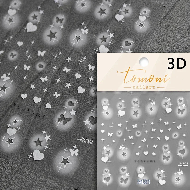 Dreamy Moon Star Cloud Butterfly Starrylight Rhinestone 5D Soft Embossed Relief Nail Art Sticker 3D Decal Decoration Manicure (ONLINE ORDER ONLY)