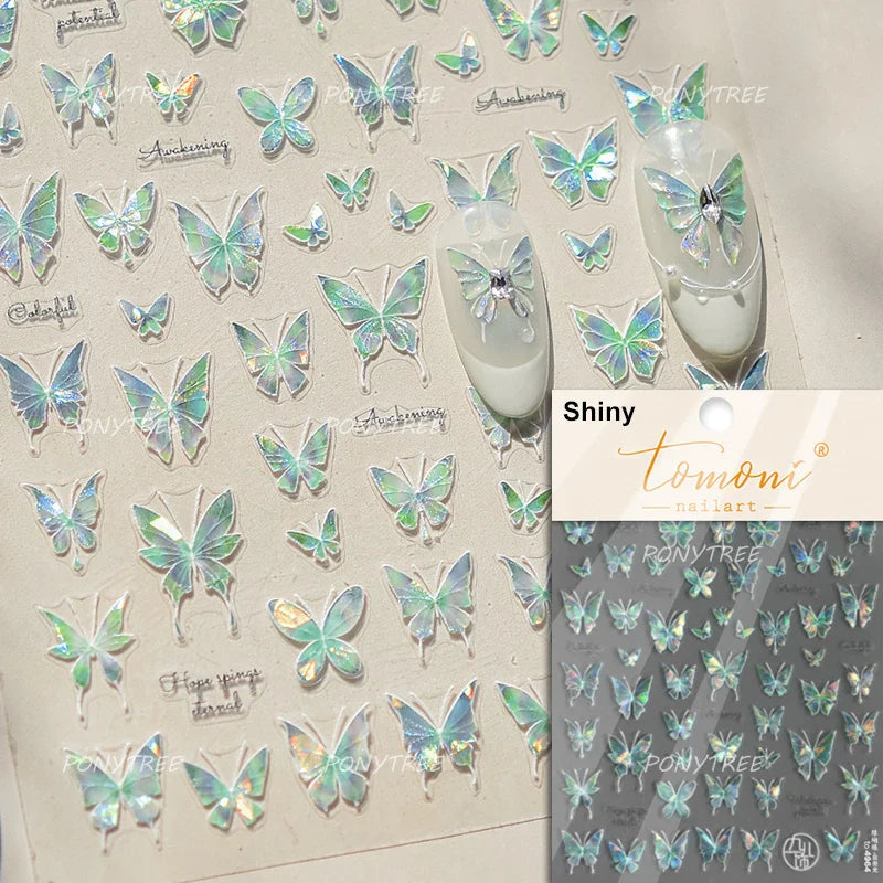 Butterfly Flower Hollow Out Lace Delicate Floral Print Shiny Cloth Block Insect Self Adhesive Nail Art Stickers Manicure Decals (Online Order Only)
