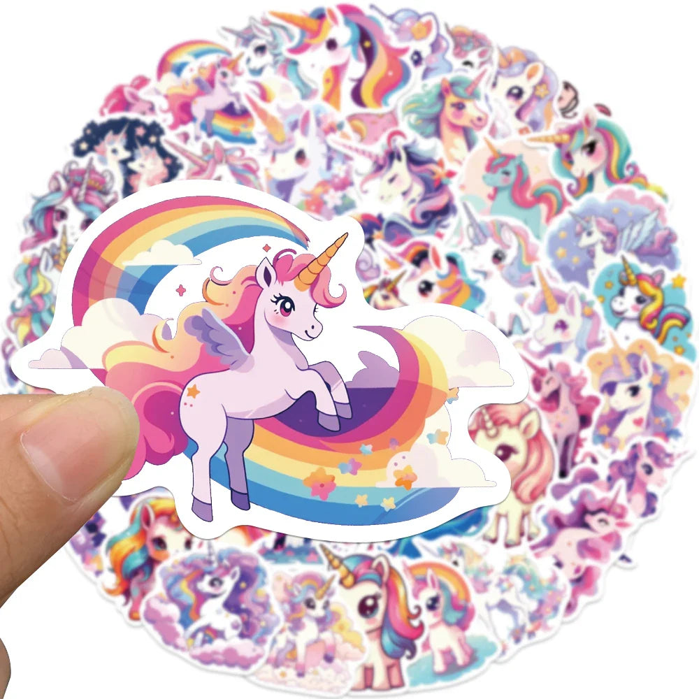 50pcs Cartoon Cute Rainbow Unicorn Stickers Pack for Scrapbooking Laptop Travel Luggage Laptop Wall Car Decoration Decal (ONLINE ORDER ONLY)