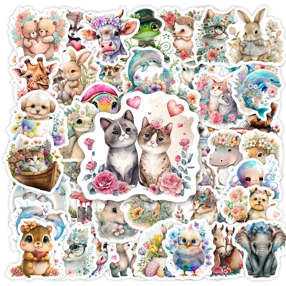 Kawaii Watercolor Aesthetic Stickers Animal Cute DIY Toy Gift Graffiti Decal for Phone Luggage Laptop Scrapbook Waterproof (ONLINE ORDER ONLY)