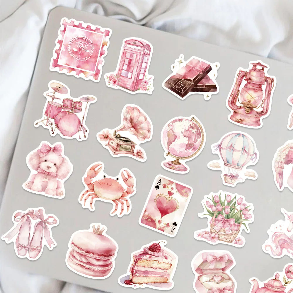 50pcs Pink Aesthetics Stickers Vinyl Decals DIY Skateboard Phone Laptop Car Luggage Bike Cool Waterproof Sticker (ONLINE ORDER ONLY)