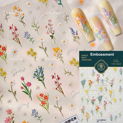 Rose Flower Bouquet Leaves Lace Bowknot Pearl Photo Frame Gird Embossed Reliefs Self Adhesive Nail Art Stickers Manicure Decals (ONLINE ORDER ONLY)