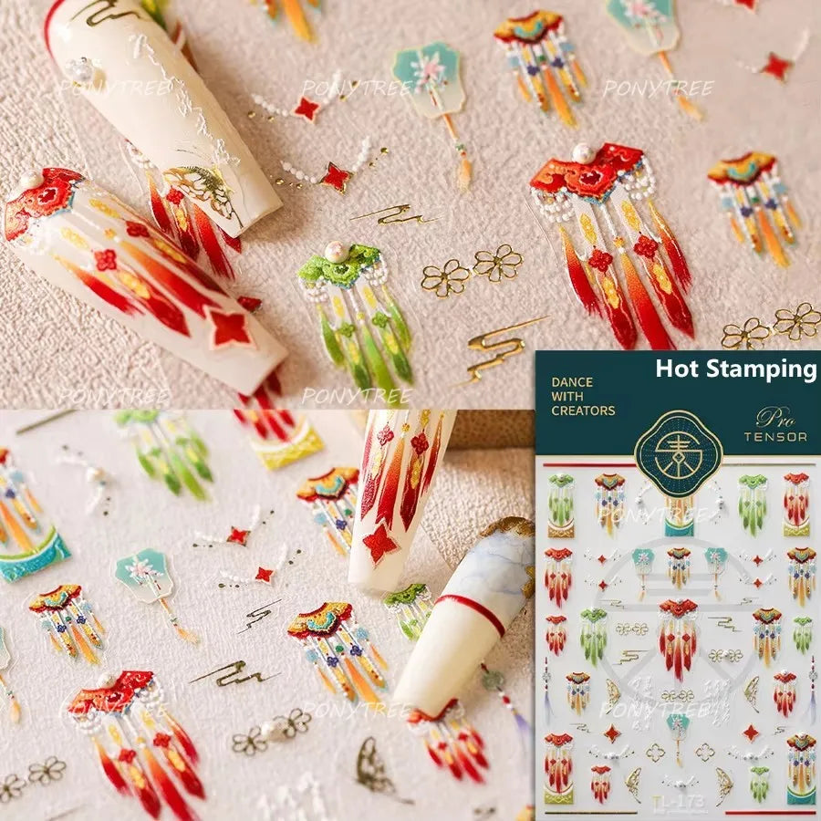 Yunjin Brocade Shawl Tassel Pendant Traditional Chinese Costumes and Ornaments Self Adhesive Nail Art Stickers Manicure Decals (ONLINE ORDER ONLY)