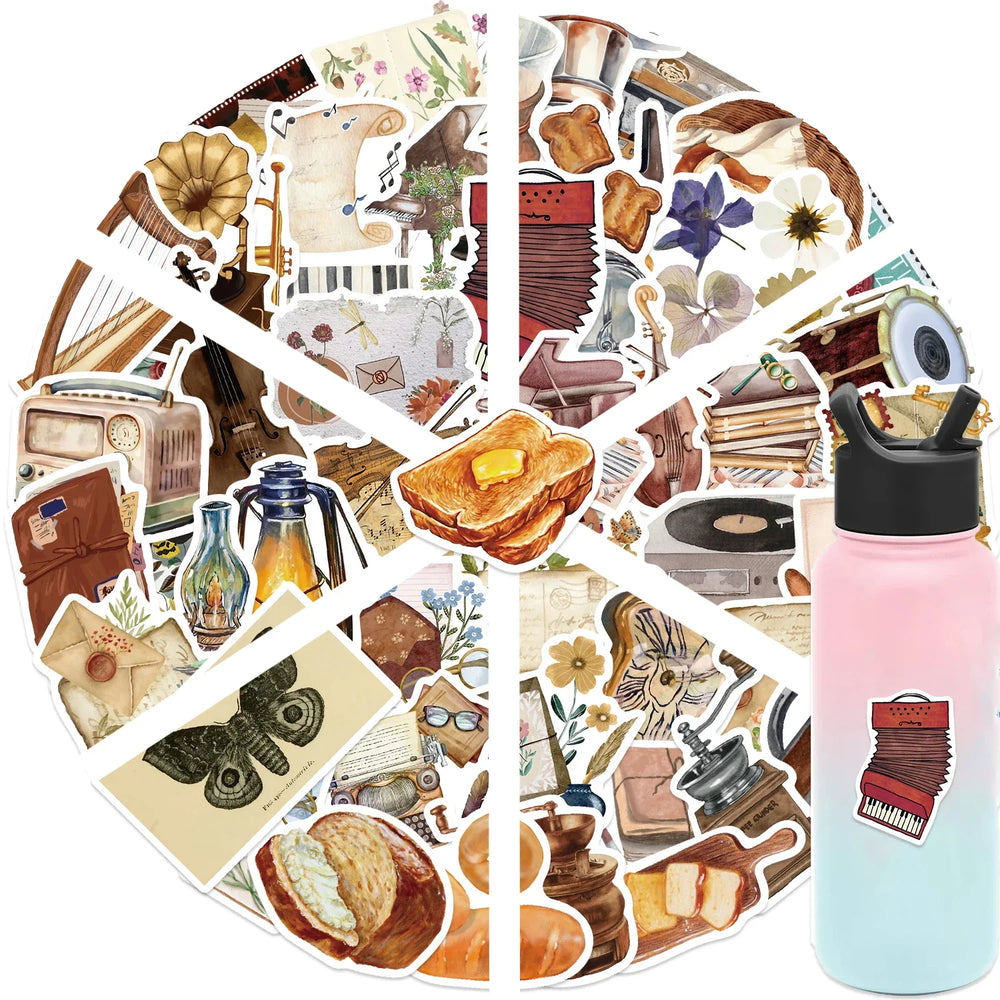 50pcs Time Secret Love Retro Notebook Sticker Aesthetics Cartoon Decals Waterproof Stickers Pack Party Decoration Gift Toys (ONLINE ORDER ONLY)
