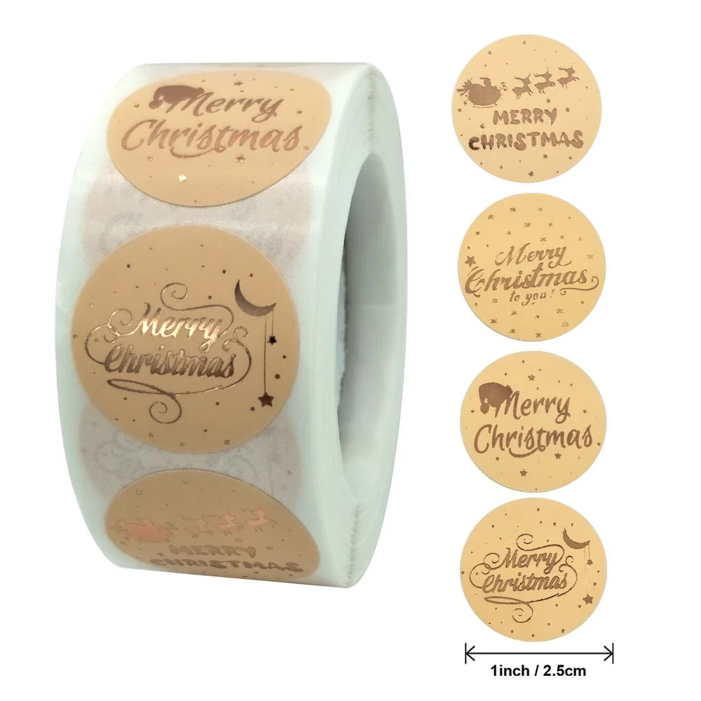 100-500Pcs Merry Christmas Stickers Seal Labels Gold Silver 1 Inch Round Stickers For Handmade Sticker Card Box Package Labels (ONLINE ORDER ONLY)