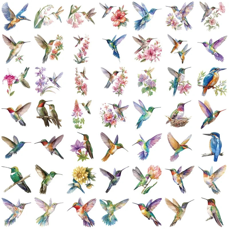 50PCS Cartoon Hummingbird PET Sticky Sticker Aesthetic Korean Stationery DIY Decoration Scrapbooking School Supplies for Kids (ONLINE ORDER ONLY)