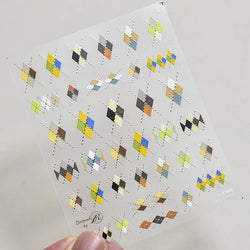 French Style Geometric Black White Square Grid Rhombus Stripe 3D Self Adhesive Nail Art Stickers Shiny Rhinestone Manicure Decal (ONLINE ORDER ONLY)