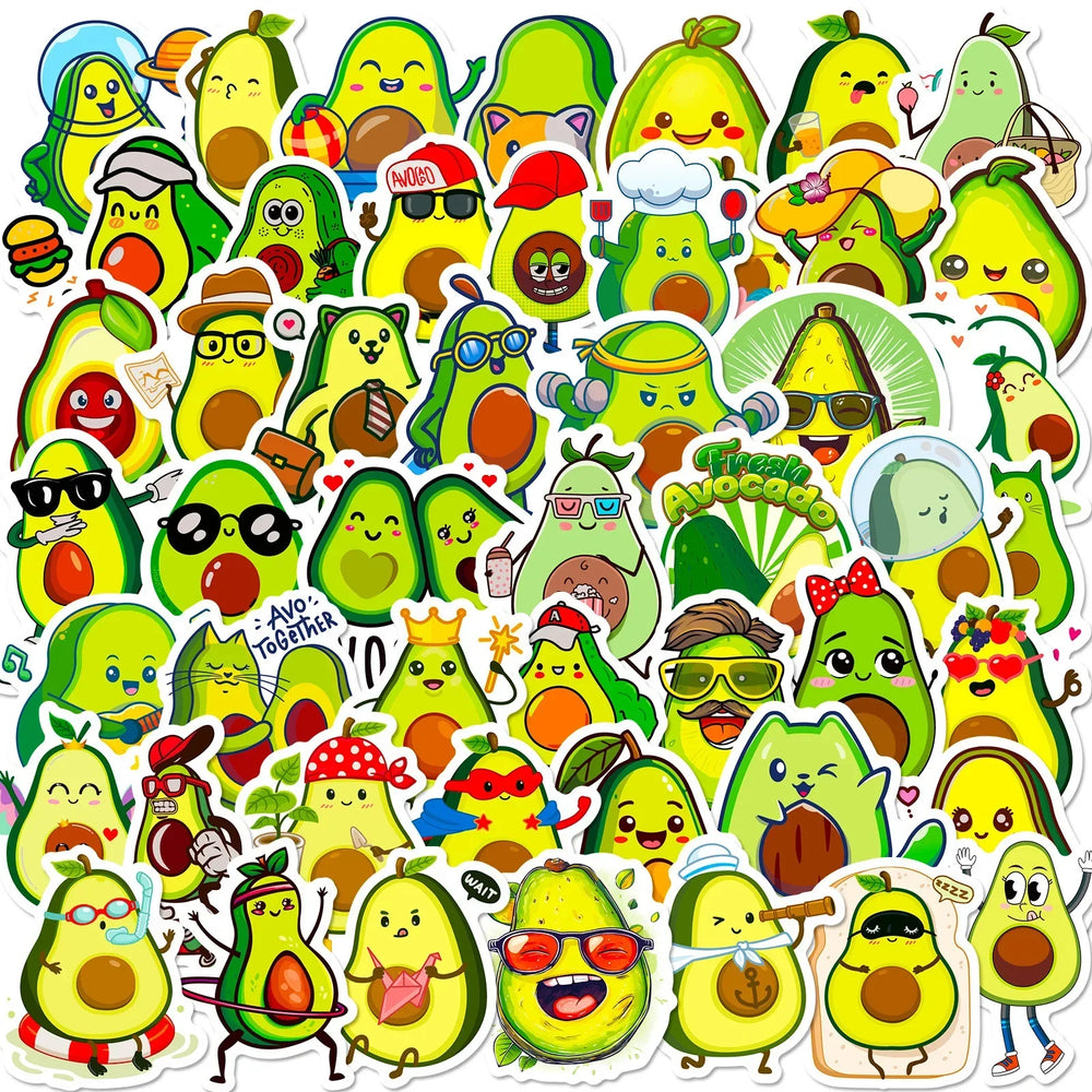 Avocado Cartoon Stickers Pack - Funny Meme Decals for Luggage, Laptop, Phone, Car, Bike, Skateboard, Kids Toy (ONLINE ORDER ONLY)