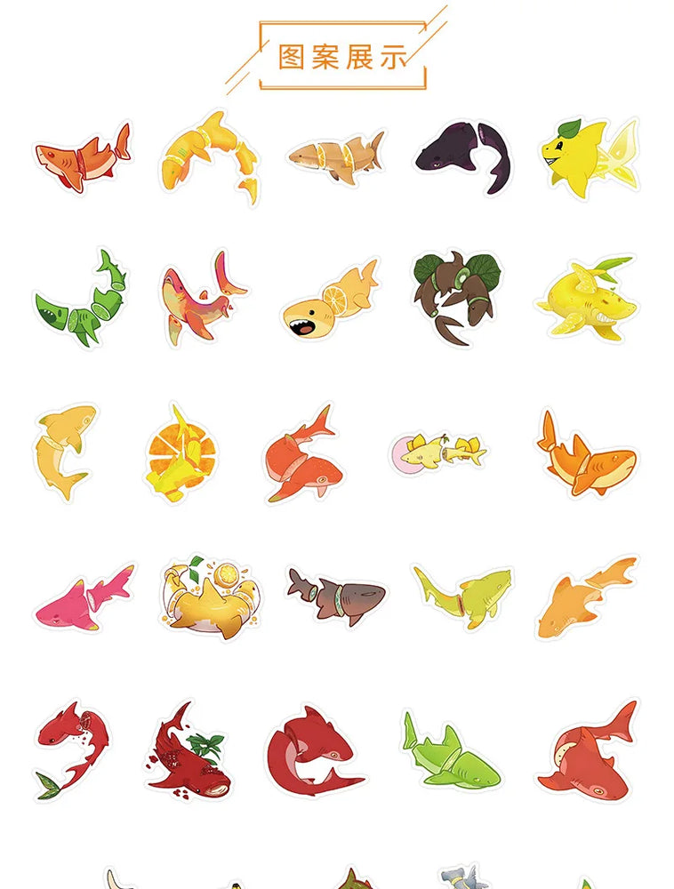 10/30/54PCS Fruit Graffiti Stickers Funny Shark Cartoon Decals Kids Toys Luggage Laptop Phone Guitar Car Decoration Food Sticker (ONLINE ORDER ONLY)