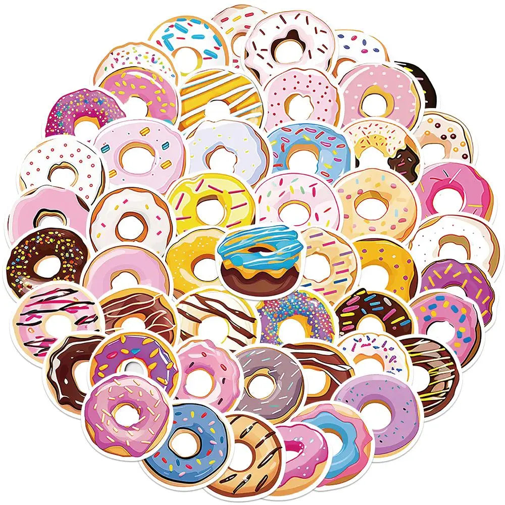50PCS Donut Cartoon Kids Stickers for Luggage, Laptop, Cup, Diary, Guitar, Car, DIY Gifts (Online Order Only)
