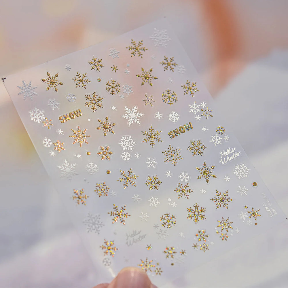 Shiny Pink Silver Hot Stamping Snow Adhesive Nail Art Sticker Snowflake Rhinestone Manicure Decal Nail Supplies for Professional (Online Order Only)