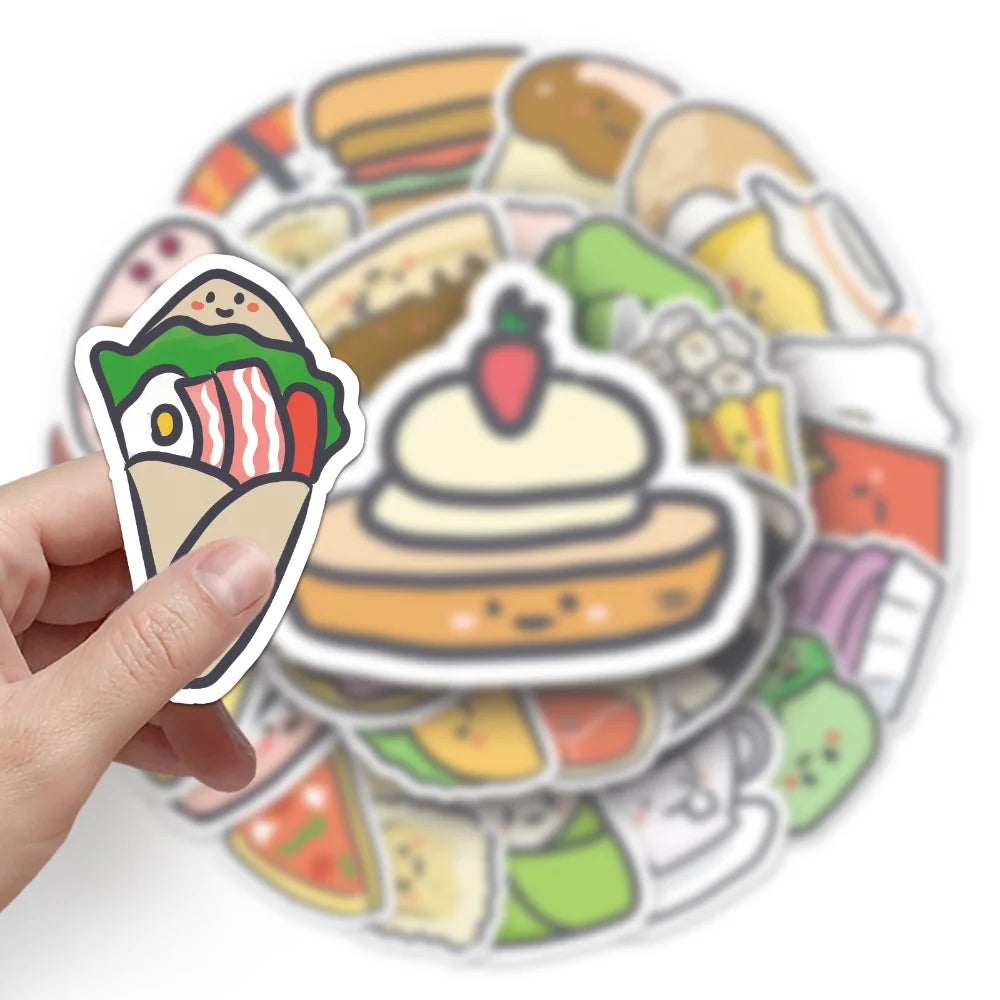 10/50Pcs Cartoon Gourmet Food Graffiti Stickers for Luggage Laptop Skateboard Notebook Stickers Children Toys Wholesale (ONLINE ORDER ONLY)