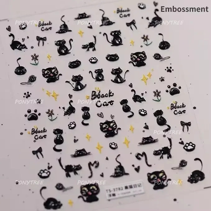 Lovely Cartoon Halo Dyeing Cat Bowkbot Paw Kitten Star Love Charming Self Adhesive Nail Art Sticker Cute Animals Manicure Decal (ONLINE ORDER ONLY)