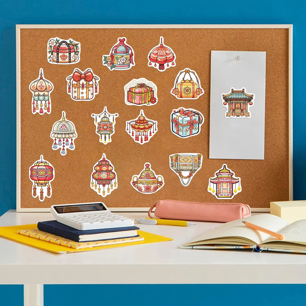50Pcs Ancient Chinese Traditional Style Small Items Stickers Artifacts For Notebook Diary Material Phone Case Suitcase Decals (ONLINE ORDER ONLY)