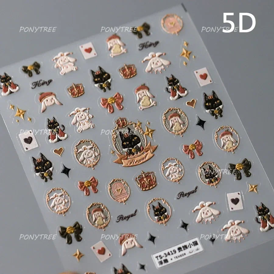 Graffiti Rabbit Dog Bunny Milk Strawberry Jewel Candy Knife Envelope Soft Relief Adhesive Nail Art Stickers Cute Manicure Decals (Online Order Only)