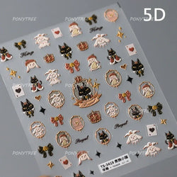 Graffiti Rabbit Dog Bunny Milk Strawberry Jewel Candy Knife Envelope Soft Relief Adhesive Nail Art Stickers Cute Manicure Decals (Online Order Only)