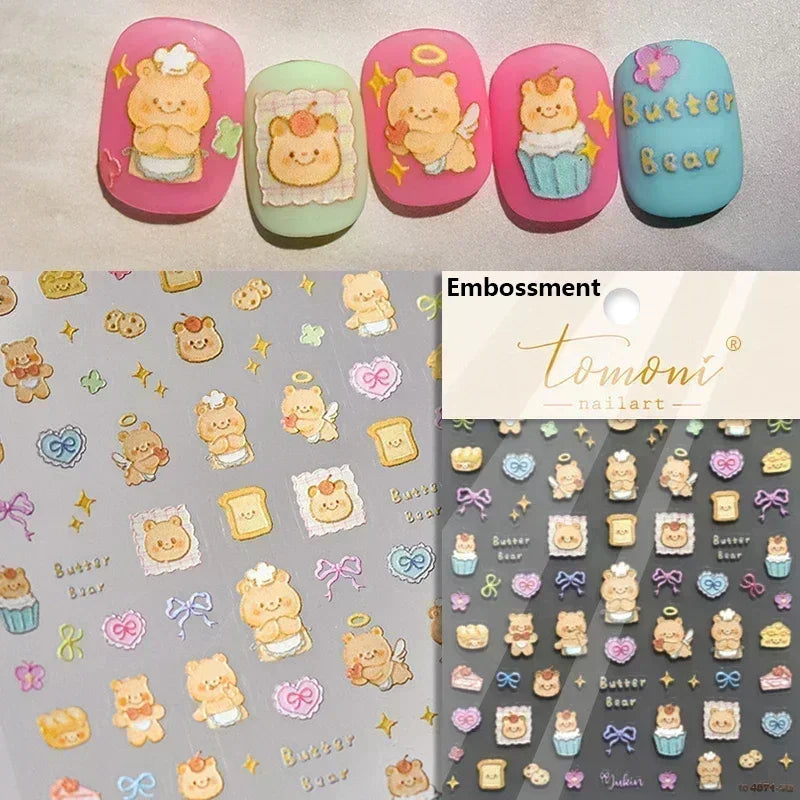 Cute Bowknot Dog Puppy Bear Strawberry Cake Fruit Juice Coffee Desserts Corgi Cherry Adhesive Nail Art Stickers Manicure Decals (ONLINE ORDER ONLY)