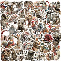 50Pcs Animals of Newspaper Sculptures Stickers Laptop Suitcase Graffiti Skateboard Luggage Waterproof PVC Stickers Kids Gift Toy (Online Order Only)