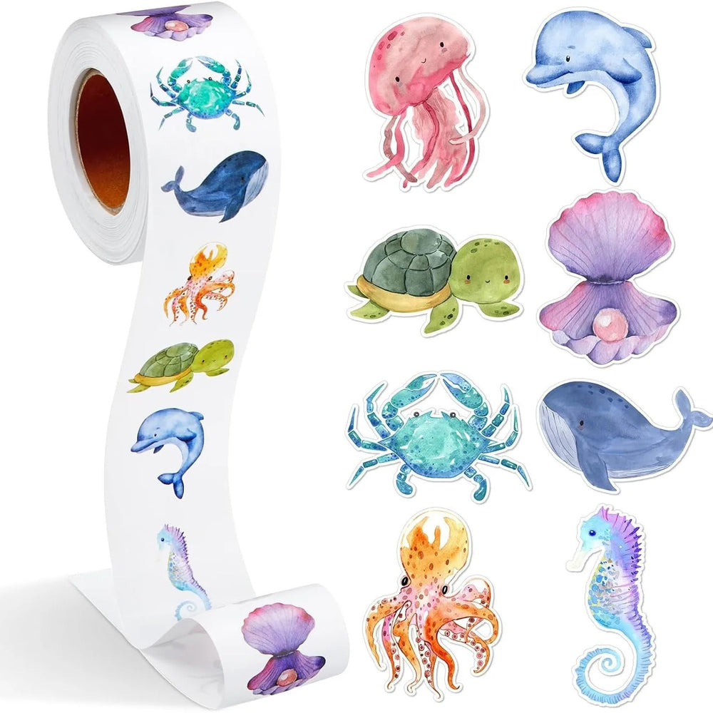 500Pcs /1 Rolls 2.5cm/1inch Aliens of mMarine Animals Sticker Decoration Gift Box Sticker Label Stationery Sticker (ONLINE ORDER ONLY)