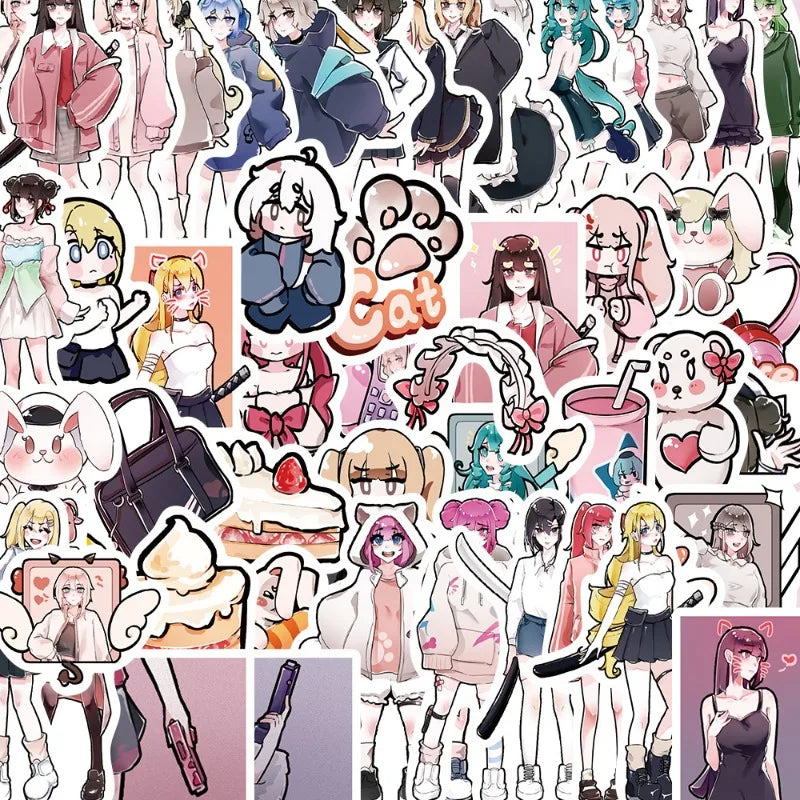 60pcs Flowery Girl Cartoon Stickers for Suitcase, Water Cup, Phone, Laptop, Car, Scooter, Refrigerator (ONLINE ORDER ONLY)