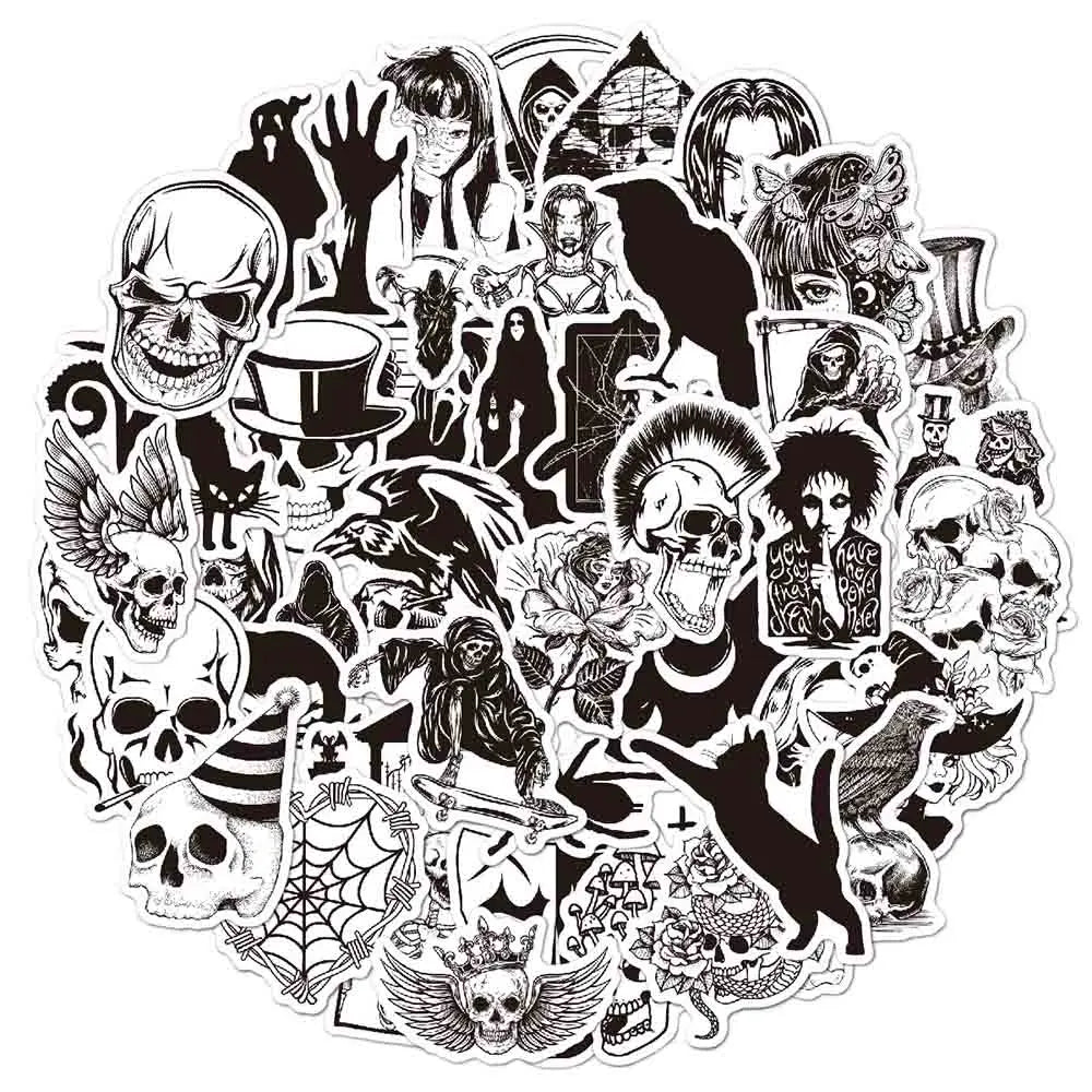10/30/50/100pcs Punk Black and White Devil Gothic Horror Waterproof Sticker Decal Skateboard Car Laptop Bike Graffiti Stickers (ONLINE ORDER ONLY)
