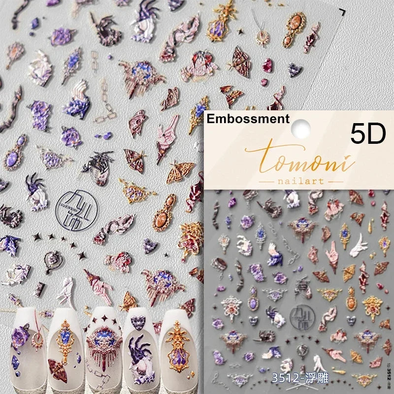 Gothic Dark Spider Butterfly Cross Flame Wings Halloween Horror Rose Flower Rabbit Pumpkin Bear Nail Art Stickers Manicure Decal (ONLINE ORDER ONLY)