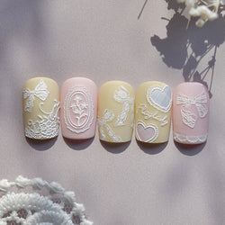 Retro Lace Gird Bowknot Love Heart Flower Leaves Fabric Art Photo Frame Embossed Self Adhesive Nail Art Stickers Manicure Decals (ONLINE ORDER ONLY)