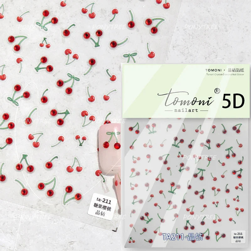 Mini Fruit Cherry Charming Strawberry Ribbon Line Bowknot Jelly Charming Chic Self Adhesive Nail Art Stickers Manicure Decals (ONLINE ORDER ONLY)