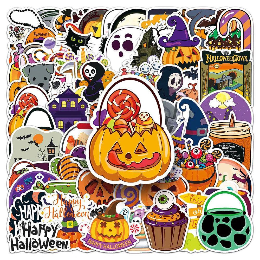 Halloween Cartoon Stickers 10/30/50/100PCS - Cute Decals for Skateboard, Fridge, Phone, Laptop, Kids Toys (Online Order Only)