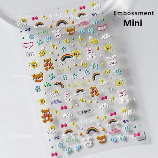 Cute Pet Creamy Rabbit Bear Dog Ribbon Bowknot Lamb Red Painted Heartbeat Flowers Adhesive Nail Art Stickers 3D Manicure Decals (Online Order Only)