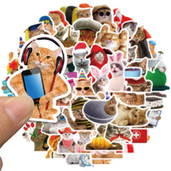 50pcs Funny Cats Meme Stickers For Luggage Guitar Laptop Phone Vinyl Waterproof Graffiti Bicycle Car Decals Kids Toy (ONLINE ORDER ONLY)