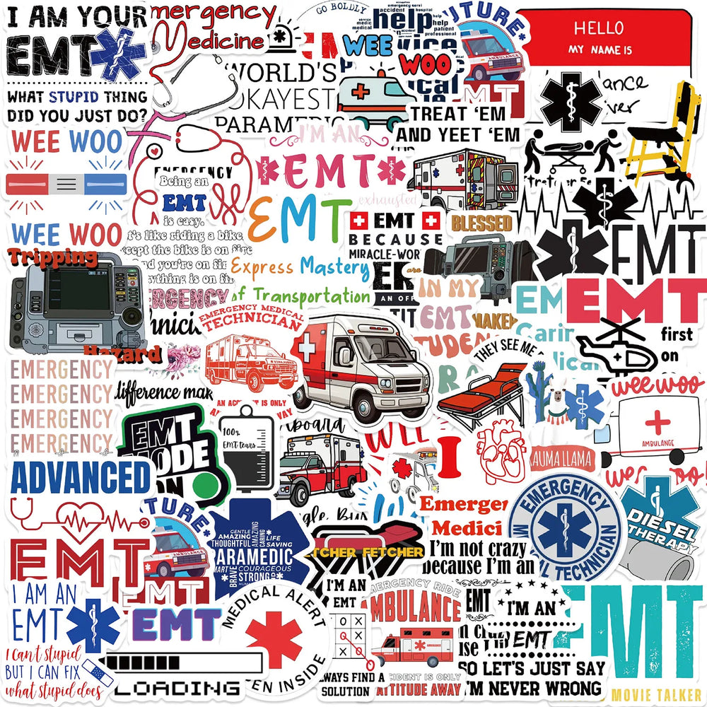 50PCS Emergency Medical Technician Stickers For Phone Laptop Luggage Refrigerator Scrapbook Cartoon Graffiti Stickers Decals (Online Order Only)