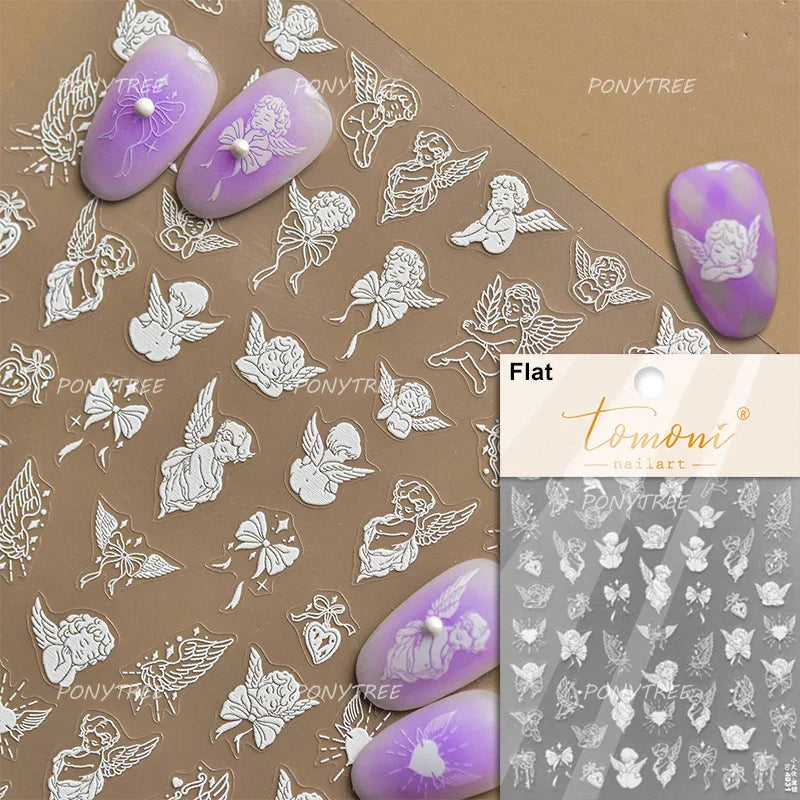 White Pink Baby Child Angel Wing Heart Bowknot Leaves Key Star Cupid's Arrow Archery Adhesive Nail Art Stickers Manicure Decals (ONLINE ORDER ONLY)