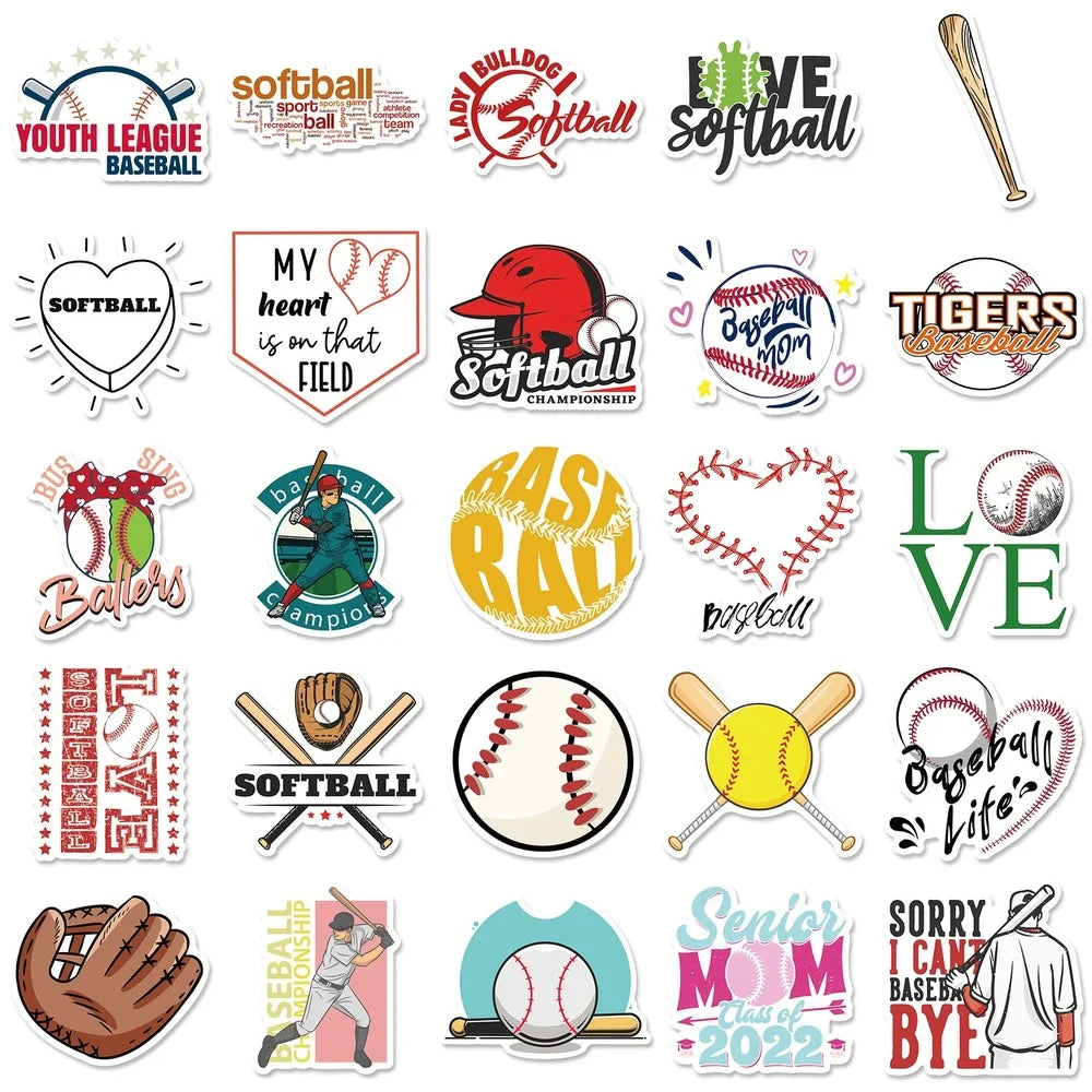 10/25/50pcs Mixed Baseball and Softball Sticker Packs (ONLINE ORDER ONLY)