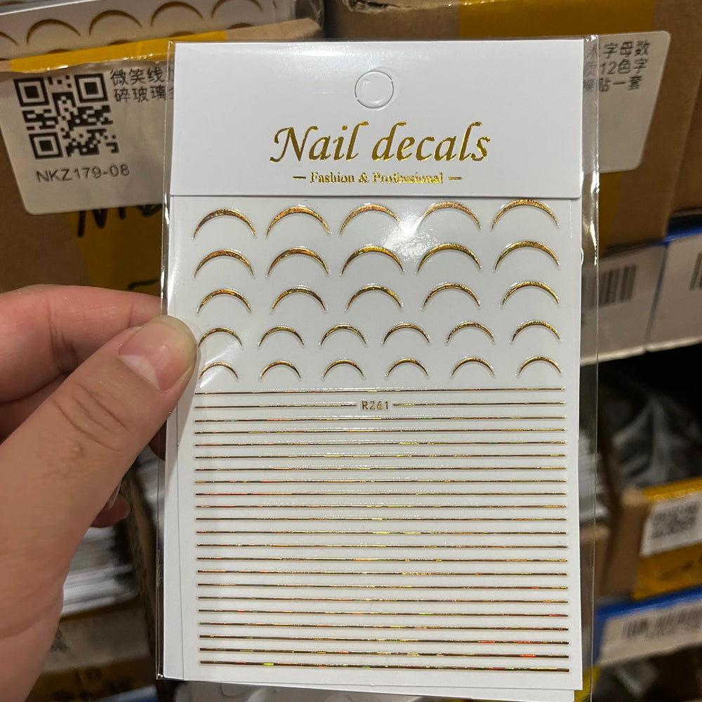 1Pc Laser Silver Gold Lines Stripe Nail Sticker Metal Strip Luxury Nails Slider Self Adhesive Slider Papers Transfer Stickers *& (Online Order Only)