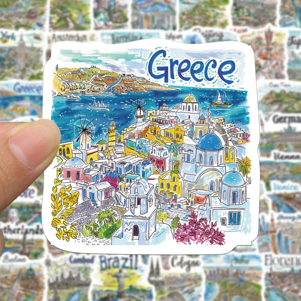 10/50PCS World Famous City Landmark Buildings Graffiti Stickers Travel Beautiful Scenery Decal Laptop Phone Waterproof Sticker (ONLINE ORDER ONLY)