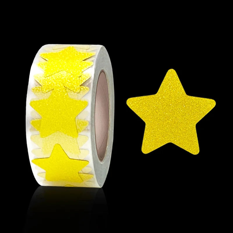 500pcs Exquisite Gold Powder Blank Love Stars Round Stickers Handmade Decoration Holiday Birthday Party Sealing Label Sticker (ONLINE ORDER ONLY)