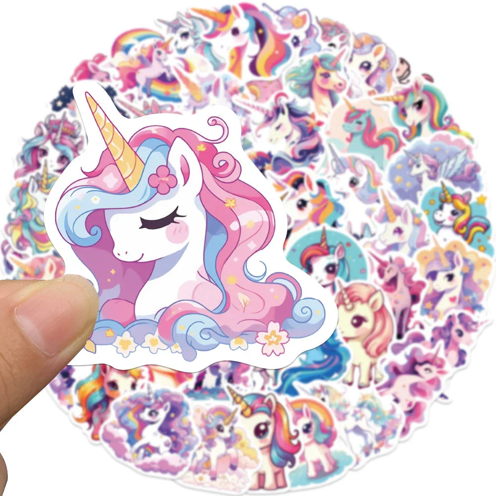 50pcs Cartoon Cute Rainbow Unicorn Stickers Pack for Scrapbooking Laptop Travel Luggage Laptop Wall Car Decoration Decal (ONLINE ORDER ONLY)