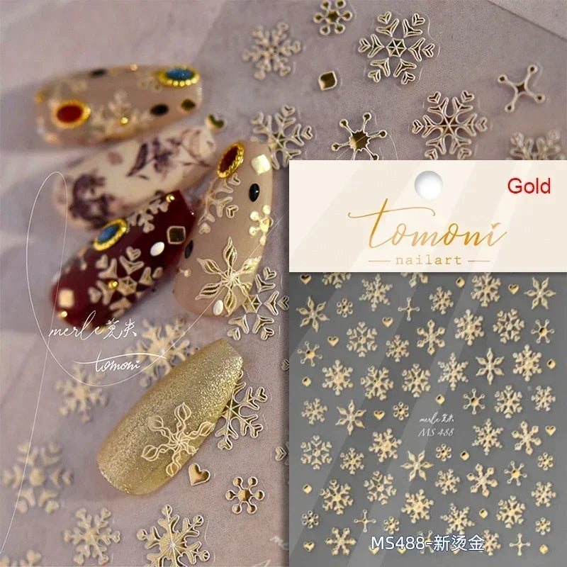 Winter Christmas Crystal Delicate Hexagon Romantic Laser Silver Chic Snowflakes Self Adhesive Nail Art Sticker 5D Manicure Decal (ONLINE ORDER ONLY)