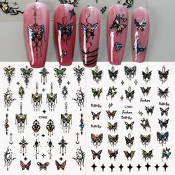 1pcs Butterfly Floral Nail Art Stickers Magic Shell Light Laser Black/White Nail Decoration Butterfly Slider Manicure Ornaments* (Online Order Only)