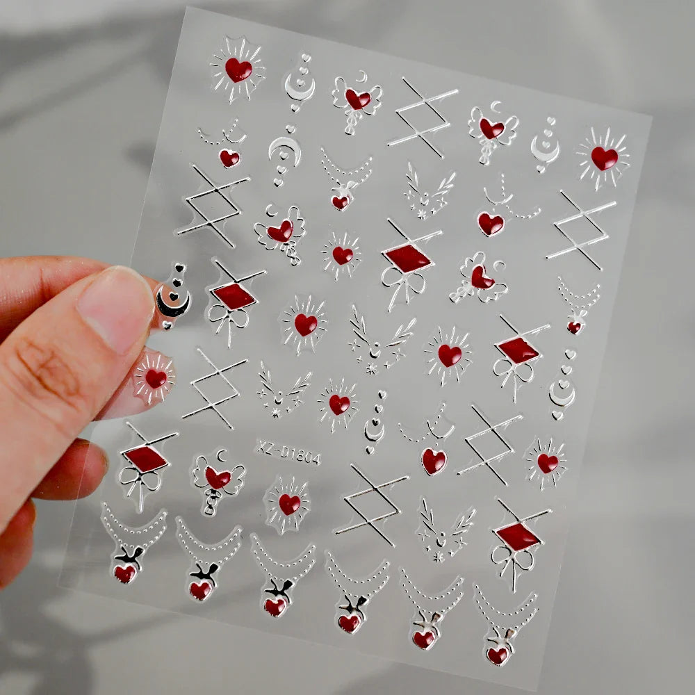 1pc Bohemian Valentine Nail Stickers 3D Self-Adhesive Fantasy Nail Art Glitter Sun, Heart, Lock, Star & Moon Designs Nail Decals (ONLINE ORDER ONLY)