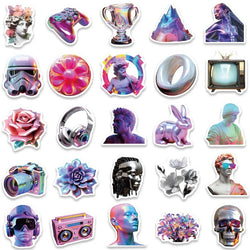 10/30/50PCS Cartoon 3D Steam Wave Laser Graffiti Stickers DIY Waterproof Phone Motorcycle Laptop Suitcase Bike DIY Toys Decals (ONLINE ORDER ONLY)