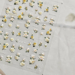 Oil Painting Style Rose Camellia Flower Vase Romantic Candle Holder Bowknot Embossed Adhesive Nail Art Stickers Manicure Decals (ONLINE ORDER ONLY)